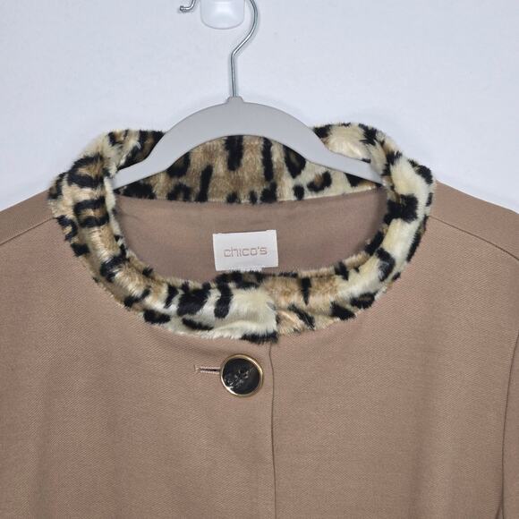 Chico's Women's Swing Jacket With Faux Fur Collar. Size 2. - Picture 4 of 6